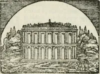 An illustration from Relazione del torneo a cauallo, e a piedi : fatto questo carneuale in Ferrara per ordine dell'Accademia : doue s'intende il grande apparato, e la marauigliosa inuenzione del sig. Enzo Bentiuogli nel comparire a mantenerlo : con la descrizione delle pompose liuree de' caualieri combattenti (1612)