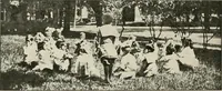 An illustration from Rhythmic action plays and dances; a book of original games and dances, arranged progressively, to Mother Goose and other action songs, with a teaching introductory; for the kindergarten, primary schools, playground and gymnasium (1915)