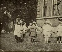 An illustration from Rhythmic action plays and dances; a book of original games and dances, arranged progressively, to Mother Goose and other action songs, with a teaching introductory; for the kindergarten, primary schools, playground and gymnasium (1915)