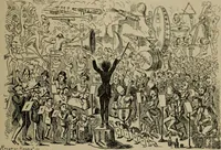 An illustration from Richard Wagner en caricatures : 130 reproductions de caricatures françaises, allemandes, anglaises, italiennes, portraits : autographes (lettre et musique) dessins originaux de J. Blass, Moloch et Tiret-Bognet (1892)