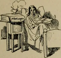 Picture 51 of 165 from Richard Wagner en caricatures : 130 reproductions de caricatures françaises, allemandes, anglaises, italiennes, portraits : autographes (lettre et musique) dessins originaux de J. Blass, Moloch et Tiret-Bognet (1892), leaf 122