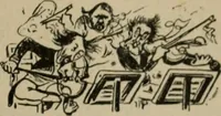 An illustration from Richard Wagner en caricatures : 130 reproductions de caricatures françaises, allemandes, anglaises, italiennes, portraits : autographes (lettre et musique) dessins originaux de J. Blass, Moloch et Tiret-Bognet (1892)