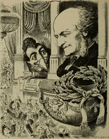 An illustration from Richard Wagner en caricatures : 130 reproductions de caricatures françaises, allemandes, anglaises, italiennes, portraits : autographes (lettre et musique) dessins originaux de J. Blass, Moloch et Tiret-Bognet (1892)