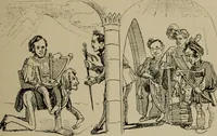 An illustration from Richard Wagner en caricatures : 130 reproductions de caricatures françaises, allemandes, anglaises, italiennes, portraits : autographes (lettre et musique) dessins originaux de J. Blass, Moloch et Tiret-Bognet (1892)