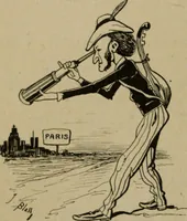 Picture 7 of 165 from Richard Wagner en caricatures : 130 reproductions de caricatures françaises, allemandes, anglaises, italiennes, portraits : autographes (lettre et musique) dessins originaux de J. Blass, Moloch et Tiret-Bognet (1892), leaf 21