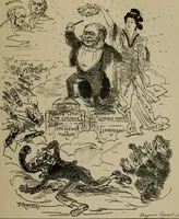An illustration from Richard Wagner en caricatures : 130 reproductions de caricatures françaises, allemandes, anglaises, italiennes, portraits : autographes (lettre et musique) dessins originaux de J. Blass, Moloch et Tiret-Bognet (1892)