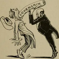 Picture 107 of 165 from Richard Wagner en caricatures : 130 reproductions de caricatures françaises, allemandes, anglaises, italiennes, portraits : autographes (lettre et musique) dessins originaux de J. Blass, Moloch et Tiret-Bognet (1892), leaf 220