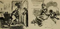 An illustration from Richard Wagner en caricatures : 130 reproductions de caricatures françaises, allemandes, anglaises, italiennes, portraits : autographes (lettre et musique) dessins originaux de J. Blass, Moloch et Tiret-Bognet (1892)