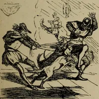 An illustration from Richard Wagner en caricatures : 130 reproductions de caricatures françaises, allemandes, anglaises, italiennes, portraits : autographes (lettre et musique) dessins originaux de J. Blass, Moloch et Tiret-Bognet (1892)