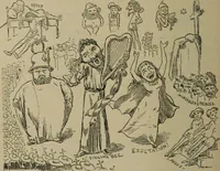An illustration from Richard Wagner en caricatures : 130 reproductions de caricatures françaises, allemandes, anglaises, italiennes, portraits : autographes (lettre et musique) dessins originaux de J. Blass, Moloch et Tiret-Bognet (1892)