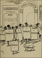 An illustration from Richard Wagner en caricatures : 130 reproductions de caricatures françaises, allemandes, anglaises, italiennes, portraits : autographes (lettre et musique) dessins originaux de J. Blass, Moloch et Tiret-Bognet (1892)