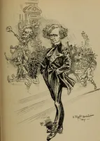 An illustration from Richard Wagner en caricatures : 130 reproductions de caricatures françaises, allemandes, anglaises, italiennes, portraits : autographes (lettre et musique) dessins originaux de J. Blass, Moloch et Tiret-Bognet (1892)