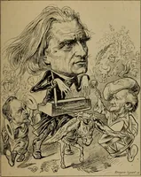 An illustration from Richard Wagner en caricatures : 130 reproductions de caricatures françaises, allemandes, anglaises, italiennes, portraits : autographes (lettre et musique) dessins originaux de J. Blass, Moloch et Tiret-Bognet (1892)