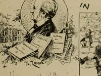 Picture 154 of 165 from Richard Wagner en caricatures : 130 reproductions de caricatures françaises, allemandes, anglaises, italiennes, portraits : autographes (lettre et musique) dessins originaux de J. Blass, Moloch et Tiret-Bognet (1892), leaf 302