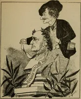 An illustration from Richard Wagner en caricatures : 130 reproductions de caricatures françaises, allemandes, anglaises, italiennes, portraits : autographes (lettre et musique) dessins originaux de J. Blass, Moloch et Tiret-Bognet (1892)