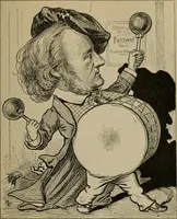 Picture 34 of 165 from Richard Wagner en caricatures : 130 reproductions de caricatures françaises, allemandes, anglaises, italiennes, portraits : autographes (lettre et musique) dessins originaux de J. Blass, Moloch et Tiret-Bognet (1892), leaf 92