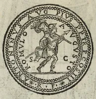 An illustration from Ritratto di Roma antica : nel quale sono figurati i principali tempij, teatri, anfiteatri, cerchi, naumachie, archi trionfali, curie, basiliche, colonne, ordine del trionfo, dignità militari, e ciuili, riti, cerimonie, medaglie, & altre cose notabili : con le vite, & effigie de primi rè di essa, e dichiarationi di Bartolomeo Marliani milanese e d'altri autori (1633)