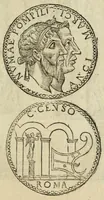 Picture 3 of 25 from Ritratto di Roma antica : nel quale sono figurati i principali tempij, teatri, anfiteatri, cerchi, naumachie, archi trionfali, curie, basiliche, colonne, ordine del trionfo, dignità militari, e ciuili, riti, cerimonie, medaglie, & altre cose notabili : con le vite, & effigie de primi rè di essa, e dichiarationi di Bartolomeo Marliani milanese e d'altri autori (1633), leaf 71