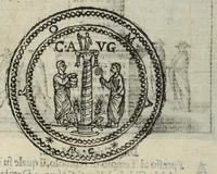 An illustration from Ritratto di Roma antica : nel quale sono figurati i principali tempij, teatri, anfiteatri, cerchi, naumachie, archi trionfali, curie, basiliche, colonne, ordine del trionfo, dignità militari, e ciuili, riti, cerimonie, medaglie, & altre cose notabili : con le vite, & effigie de primi rè di essa, e dichiarationi di Bartolomeo Marliani milanese e d'altri autori (1633)