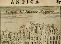 Picture 56 of 250 from Ritratto di Roma antica : nel qvale sono figvrati i principali tempij, theatri, anfiteatri, cerchi, naumachie, archi trionfali, curie, basiliche, colonne, ordine del trionfo, dignita militari, e ciuili, riti cerimonie, & altre cose notabili : aggiuntoui di nuouo le vite, & effigie de' primi rè di essa, e le grandezze dell'Imperio Romano, con l'esplicationi istoriche de' piu celebri antiquarij (1654), leaf 104