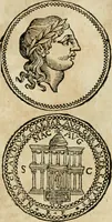 An illustration from Ritratto di Roma antica : nel qvale sono figvrati i principali tempij, theatri, anfiteatri, cerchi, naumachie, archi trionfali, curie, basiliche, colonne, ordine del trionfo, dignita militari, e ciuili, riti cerimonie, & altre cose notabili : aggiuntoui di nuouo le vite, & effigie de' primi rè di essa, e le grandezze dell'Imperio Romano, con l'esplicationi istoriche de' piu celebri antiquarij (1654)