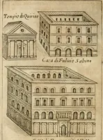 An illustration from Ritratto di Roma antica : nel qvale sono figvrati i principali tempij, theatri, anfiteatri, cerchi, naumachie, archi trionfali, curie, basiliche, colonne, ordine del trionfo, dignita militari, e ciuili, riti cerimonie, & altre cose notabili : aggiuntoui di nuouo le vite, & effigie de' primi rè di essa, e le grandezze dell'Imperio Romano, con l'esplicationi istoriche de' piu celebri antiquarij (1654)