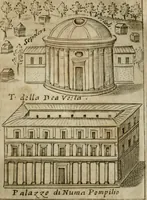 An illustration from Ritratto di Roma antica : nel qvale sono figvrati i principali tempij, theatri, anfiteatri, cerchi, naumachie, archi trionfali, curie, basiliche, colonne, ordine del trionfo, dignita militari, e ciuili, riti cerimonie, & altre cose notabili : aggiuntoui di nuouo le vite, & effigie de' primi rè di essa, e le grandezze dell'Imperio Romano, con l'esplicationi istoriche de' piu celebri antiquarij (1654)