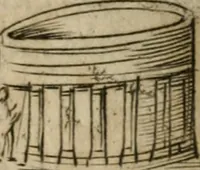 An illustration from Ritratto di Roma antica : nel qvale sono figvrati i principali tempij, theatri, anfiteatri, cerchi, naumachie, archi trionfali, curie, basiliche, colonne, ordine del trionfo, dignita militari, e ciuili, riti cerimonie, & altre cose notabili : aggiuntoui di nuouo le vite, & effigie de' primi rè di essa, e le grandezze dell'Imperio Romano, con l'esplicationi istoriche de' piu celebri antiquarij (1654)
