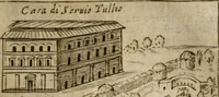 An illustration from Ritratto di Roma antica : nel qvale sono figvrati i principali tempij, theatri, anfiteatri, cerchi, naumachie, archi trionfali, curie, basiliche, colonne, ordine del trionfo, dignita militari, e ciuili, riti cerimonie, & altre cose notabili : aggiuntoui di nuouo le vite, & effigie de' primi rè di essa, e le grandezze dell'Imperio Romano, con l'esplicationi istoriche de' piu celebri antiquarij (1654)