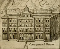 An illustration from Ritratto di Roma antica : nel qvale sono figvrati i principali tempij, theatri, anfiteatri, cerchi, naumachie, archi trionfali, curie, basiliche, colonne, ordine del trionfo, dignita militari, e ciuili, riti cerimonie, & altre cose notabili : aggiuntoui di nuouo le vite, & effigie de' primi rè di essa, e le grandezze dell'Imperio Romano, con l'esplicationi istoriche de' piu celebri antiquarij (1654)