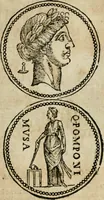 An illustration from Ritratto di Roma antica : nel qvale sono figvrati i principali tempij, theatri, anfiteatri, cerchi, naumachie, archi trionfali, curie, basiliche, colonne, ordine del trionfo, dignita militari, e ciuili, riti cerimonie, & altre cose notabili : aggiuntoui di nuouo le vite, & effigie de' primi rè di essa, e le grandezze dell'Imperio Romano, con l'esplicationi istoriche de' piu celebri antiquarij (1654)