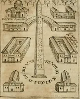An illustration from Ritratto di Roma antica : nel qvale sono figvrati i principali tempij, theatri, anfiteatri, cerchi, naumachie, archi trionfali, curie, basiliche, colonne, ordine del trionfo, dignita militari, e ciuili, riti cerimonie, & altre cose notabili : aggiuntoui di nuouo le vite, & effigie de' primi rè di essa, e le grandezze dell'Imperio Romano, con l'esplicationi istoriche de' piu celebri antiquarij (1654)