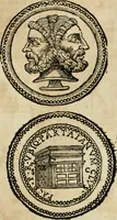An illustration from Ritratto di Roma antica : nel qvale sono figvrati i principali tempij, theatri, anfiteatri, cerchi, naumachie, archi trionfali, curie, basiliche, colonne, ordine del trionfo, dignita militari, e ciuili, riti cerimonie, & altre cose notabili : aggiuntoui di nuouo le vite, & effigie de' primi rè di essa, e le grandezze dell'Imperio Romano, con l'esplicationi istoriche de' piu celebri antiquarij (1654)