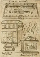 An illustration from Ritratto di Roma antica : nel qvale sono figvrati i principali tempij, theatri, anfiteatri, cerchi, naumachie, archi trionfali, curie, basiliche, colonne, ordine del trionfo, dignita militari, e ciuili, riti cerimonie, & altre cose notabili : aggiuntoui di nuouo le vite, & effigie de' primi rè di essa, e le grandezze dell'Imperio Romano, con l'esplicationi istoriche de' piu celebri antiquarij (1654)