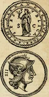 An illustration from Ritratto di Roma antica : nel qvale sono figvrati i principali tempij, theatri, anfiteatri, cerchi, naumachie, archi trionfali, curie, basiliche, colonne, ordine del trionfo, dignita militari, e ciuili, riti cerimonie, & altre cose notabili : aggiuntoui di nuouo le vite, & effigie de' primi rè di essa, e le grandezze dell'Imperio Romano, con l'esplicationi istoriche de' piu celebri antiquarij (1654)
