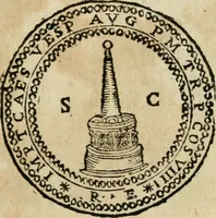 An illustration from Ritratto di Roma antica : nel qvale sono figvrati i principali tempij, theatri, anfiteatri, cerchi, naumachie, archi trionfali, curie, basiliche, colonne, ordine del trionfo, dignita militari, e ciuili, riti cerimonie, & altre cose notabili : aggiuntoui di nuouo le vite, & effigie de' primi rè di essa, e le grandezze dell'Imperio Romano, con l'esplicationi istoriche de' piu celebri antiquarij (1654)