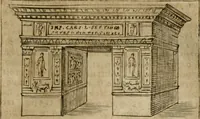 An illustration from Ritratto di Roma antica : nel qvale sono figvrati i principali tempij, theatri, anfiteatri, cerchi, naumachie, archi trionfali, curie, basiliche, colonne, ordine del trionfo, dignita militari, e ciuili, riti cerimonie, & altre cose notabili : aggiuntoui di nuouo le vite, & effigie de' primi rè di essa, e le grandezze dell'Imperio Romano, con l'esplicationi istoriche de' piu celebri antiquarij (1654)