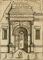 An illustration from Ritratto di Roma antica : nel qvale sono figvrati i principali tempij, theatri, anfiteatri, cerchi, naumachie, archi trionfali, curie, basiliche, colonne, ordine del trionfo, dignita militari, e ciuili, riti cerimonie, & altre cose notabili : aggiuntoui di nuouo le vite, & effigie de' primi rè di essa, e le grandezze dell'Imperio Romano, con l'esplicationi istoriche de' piu celebri antiquarij (1654)