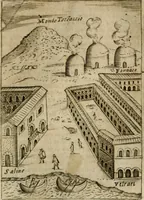 An illustration from Ritratto di Roma antica : nel qvale sono figvrati i principali tempij, theatri, anfiteatri, cerchi, naumachie, archi trionfali, curie, basiliche, colonne, ordine del trionfo, dignita militari, e ciuili, riti cerimonie, & altre cose notabili : aggiuntoui di nuouo le vite, & effigie de' primi rè di essa, e le grandezze dell'Imperio Romano, con l'esplicationi istoriche de' piu celebri antiquarij (1654)