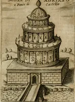 An illustration from Ritratto di Roma antica : nel qvale sono figvrati i principali tempij, theatri, anfiteatri, cerchi, naumachie, archi trionfali, curie, basiliche, colonne, ordine del trionfo, dignita militari, e ciuili, riti cerimonie, & altre cose notabili : aggiuntoui di nuouo le vite, & effigie de' primi rè di essa, e le grandezze dell'Imperio Romano, con l'esplicationi istoriche de' piu celebri antiquarij (1654)