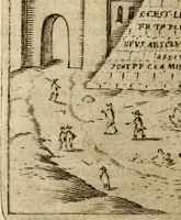 An illustration from Ritratto di Roma antica : nel qvale sono figvrati i principali tempij, theatri, anfiteatri, cerchi, naumachie, archi trionfali, curie, basiliche, colonne, ordine del trionfo, dignita militari, e ciuili, riti cerimonie, & altre cose notabili : aggiuntoui di nuouo le vite, & effigie de' primi rè di essa, e le grandezze dell'Imperio Romano, con l'esplicationi istoriche de' piu celebri antiquarij (1654)