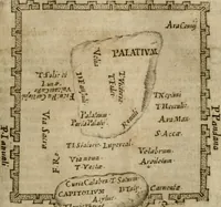 An illustration from Ritratto di Roma antica : nel qvale sono figvrati i principali tempij, theatri, anfiteatri, cerchi, naumachie, archi trionfali, curie, basiliche, colonne, ordine del trionfo, dignita militari, e ciuili, riti cerimonie, & altre cose notabili : aggiuntoui di nuouo le vite, & effigie de' primi rè di essa, e le grandezze dell'Imperio Romano, con l'esplicationi istoriche de' piu celebri antiquarij (1654)