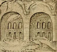 An illustration from Ritratto di Roma antica : nel qvale sono figvrati i principali tempij, theatri, anfiteatri, cerchi, naumachie, archi trionfali, curie, basiliche, colonne, ordine del trionfo, dignita militari, e ciuili, riti cerimonie, & altre cose notabili : aggiuntoui di nuouo le vite, & effigie de' primi rè di essa, e le grandezze dell'Imperio Romano, con l'esplicationi istoriche de' piu celebri antiquarij (1654)