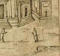 An illustration from Ritratto di Roma antica : nel qvale sono figvrati i principali tempij, theatri, anfiteatri, cerchi, naumachie, archi trionfali, curie, basiliche, colonne, ordine del trionfo, dignita militari, e ciuili, riti cerimonie, & altre cose notabili : aggiuntoui di nuouo le vite, & effigie de' primi rè di essa, e le grandezze dell'Imperio Romano, con l'esplicationi istoriche de' piu celebri antiquarij (1654)
