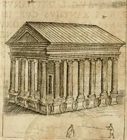 An illustration from Ritratto di Roma antica : nel qvale sono figvrati i principali tempij, theatri, anfiteatri, cerchi, naumachie, archi trionfali, curie, basiliche, colonne, ordine del trionfo, dignita militari, e ciuili, riti cerimonie, & altre cose notabili : aggiuntoui di nuouo le vite, & effigie de' primi rè di essa, e le grandezze dell'Imperio Romano, con l'esplicationi istoriche de' piu celebri antiquarij (1654)