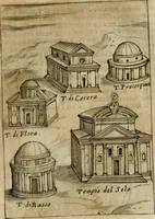 An illustration from Ritratto di Roma antica : nel qvale sono figvrati i principali tempij, theatri, anfiteatri, cerchi, naumachie, archi trionfali, curie, basiliche, colonne, ordine del trionfo, dignita militari, e ciuili, riti cerimonie, & altre cose notabili : aggiuntoui di nuouo le vite, & effigie de' primi rè di essa, e le grandezze dell'Imperio Romano, con l'esplicationi istoriche de' piu celebri antiquarij (1654)