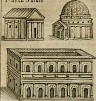 An illustration from Ritratto di Roma antica : nel qvale sono figvrati i principali tempij, theatri, anfiteatri, cerchi, naumachie, archi trionfali, curie, basiliche, colonne, ordine del trionfo, dignita militari, e ciuili, riti cerimonie, & altre cose notabili : aggiuntoui di nuouo le vite, & effigie de' primi rè di essa, e le grandezze dell'Imperio Romano, con l'esplicationi istoriche de' piu celebri antiquarij (1654)