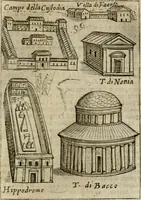 Picture 207 of 250 from Ritratto di Roma antica : nel qvale sono figvrati i principali tempij, theatri, anfiteatri, cerchi, naumachie, archi trionfali, curie, basiliche, colonne, ordine del trionfo, dignita militari, e ciuili, riti cerimonie, & altre cose notabili : aggiuntoui di nuouo le vite, & effigie de' primi rè di essa, e le grandezze dell'Imperio Romano, con l'esplicationi istoriche de' piu celebri antiquarij (1654), leaf 306