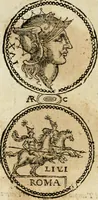 An illustration from Ritratto di Roma antica : nel qvale sono figvrati i principali tempij, theatri, anfiteatri, cerchi, naumachie, archi trionfali, curie, basiliche, colonne, ordine del trionfo, dignita militari, e ciuili, riti cerimonie, & altre cose notabili : aggiuntoui di nuouo le vite, & effigie de' primi rè di essa, e le grandezze dell'Imperio Romano, con l'esplicationi istoriche de' piu celebri antiquarij (1654)