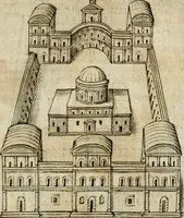 An illustration from Ritratto di Roma antica : nel qvale sono figvrati i principali tempij, theatri, anfiteatri, cerchi, naumachie, archi trionfali, curie, basiliche, colonne, ordine del trionfo, dignita militari, e ciuili, riti cerimonie, & altre cose notabili : aggiuntoui di nuouo le vite, & effigie de' primi rè di essa, e le grandezze dell'Imperio Romano, con l'esplicationi istoriche de' piu celebri antiquarij (1654)